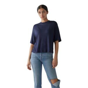 Vince T-Shirt Women’s Size Medium Navy‎ Blue Short Sleeve Modal Soft High Neck